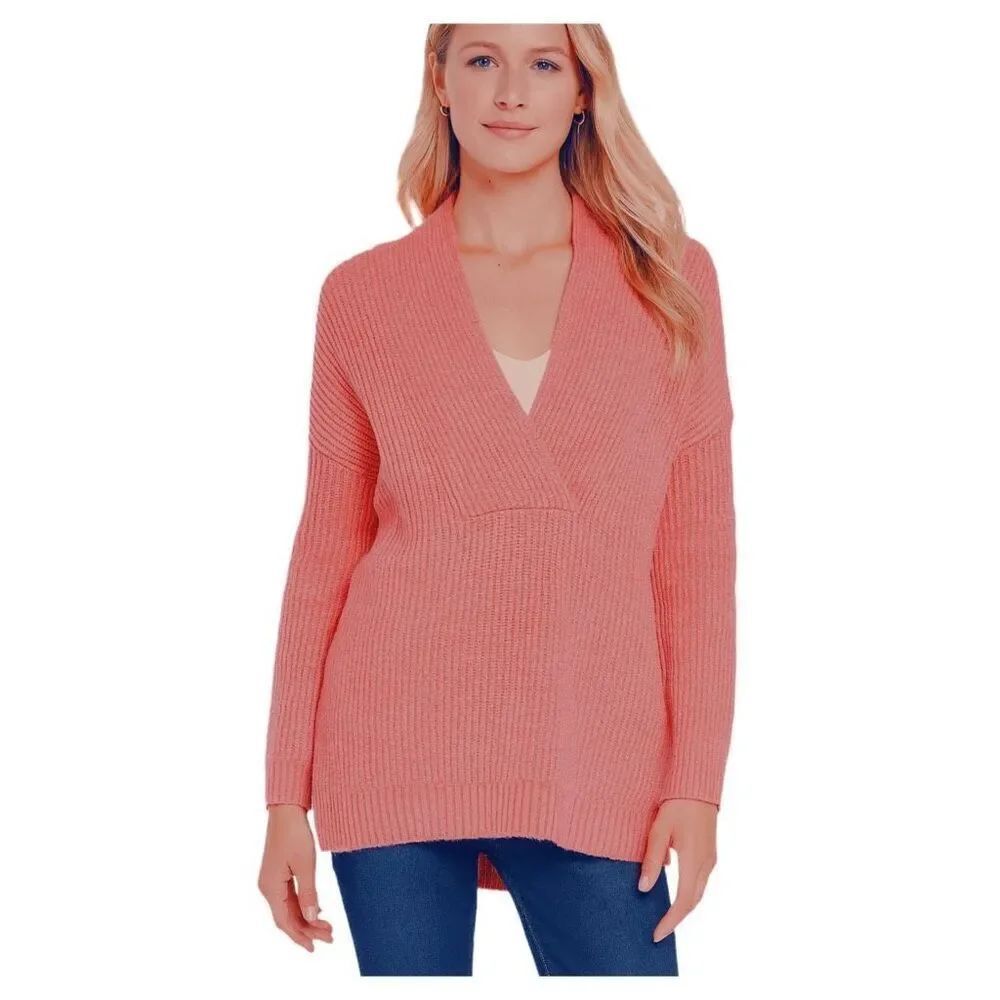 Talbots size L peach relaxed fit oversized collar tunic sweater.